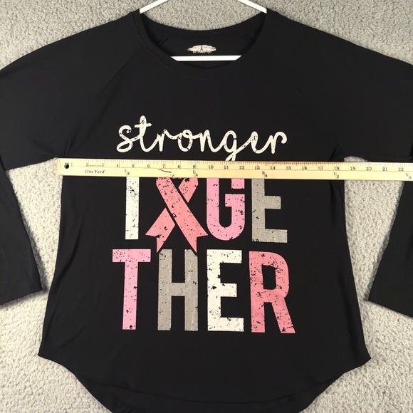 Stronger Together Womens Long Sleeve T Shirt Large Black Pink Ribbon - Picture 7 of 11